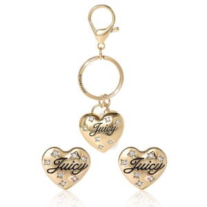 Gold-Tone Heart Keychain Bag Charm & Earring Set