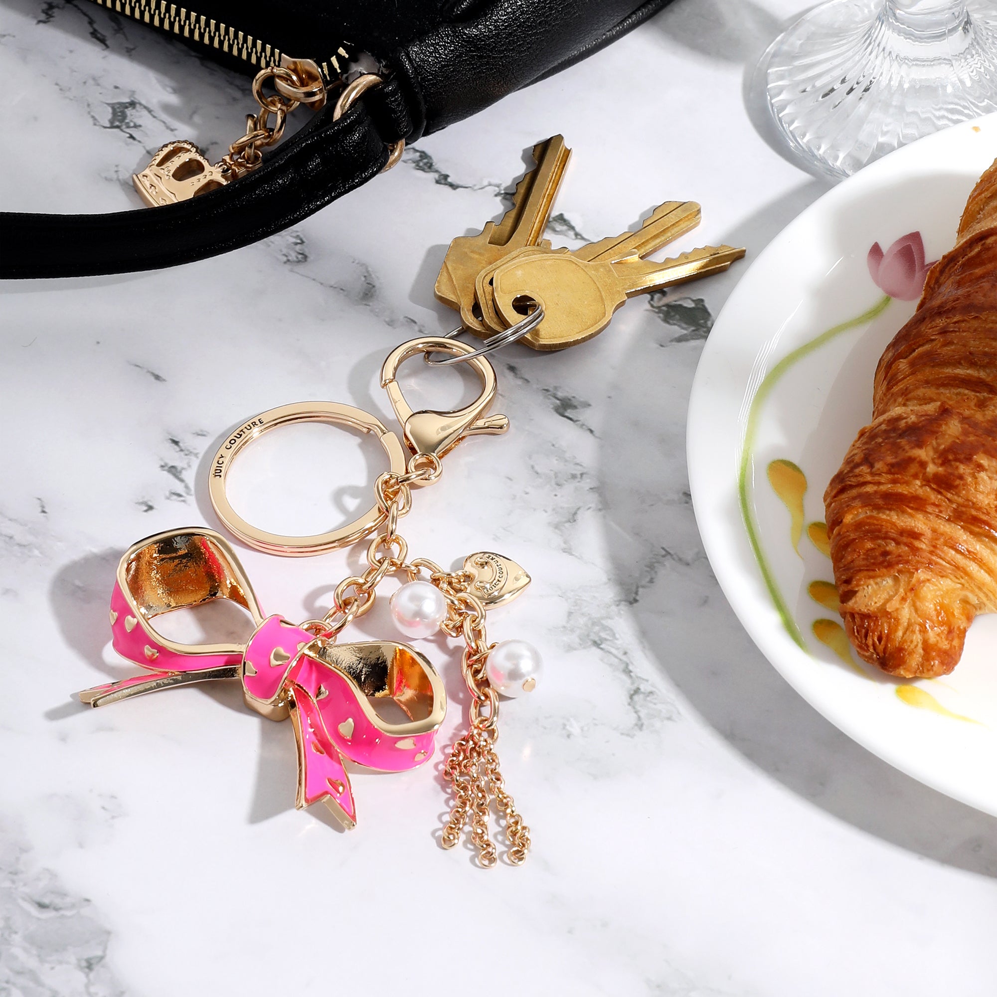 Pink Enamel Heart Keychain Bag Charm - Image 2