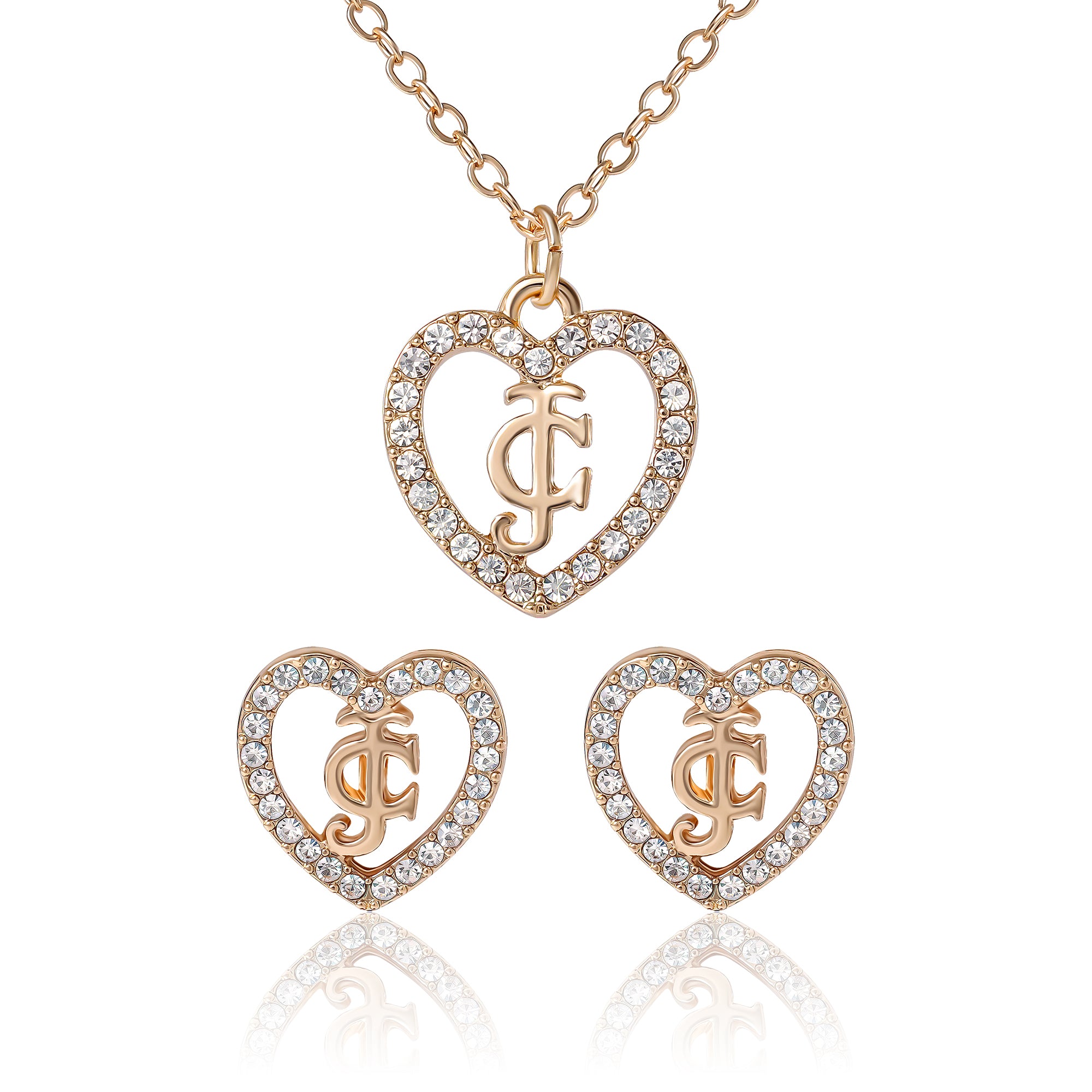 Gold-Tone Pav?? Heart Necklace & Stud Earrings Set